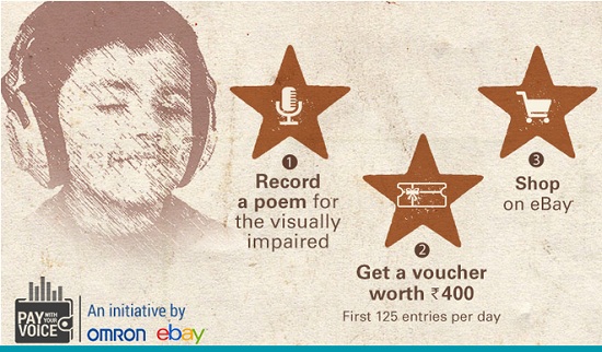 India Desire : Ebay Your Voice Their World Offer : Record Your Voice And Get Free Rs 400 Ebay Voucher #PayWithYourVoice